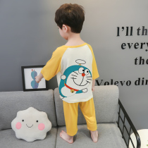 Childrens modal pajamas summer thin boys spring and autumn long-sleeved cartoon childrens baby boy air conditioning home clothes