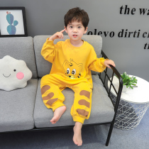 Childrens conjoined pajamas boys spring and autumn cotton boys baby long sleeve cartoon autumn baby kicking home clothes