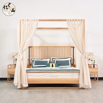 Modern Chinese wood new Chinese Zen canopy bed and breakfast model room bedroom 1 8 meters double customization