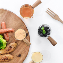 Glass wooden handle steak milk can Cup dipped milk jug small juice bucket material dish small dish Milk Milk Cup western food creative seasoning