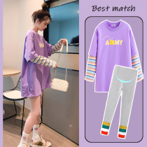 Pregnant women autumn T-shirt dress set fashion coat women long sleeve Korean version of net red spring autumn 2021 New
