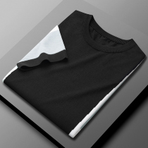 Ice silk knitted short-sleeved mens fashion summer new fashion Korean version contrast color casual pullover round neck half sleeve t-shirt thin section
