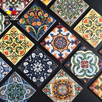 European style vintage hand-painted small tiles restaurant kitchen and bathroom staircase brick art background colored floral tile waist line tile 78