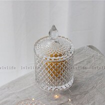 INS Nordic relief Plaid transparent glass storage jar retro sugar jar candy jewelry storage tank sugar tank