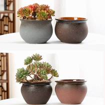 Special vintage flower pot coarse pottery large diameter ceramic simple succulents old pile pot green dill flower pot clearance