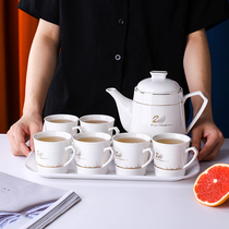 Tea set set household porcelain European white tea cup set set of teapot making tea hospitality ceramic cup one pot six Cups
