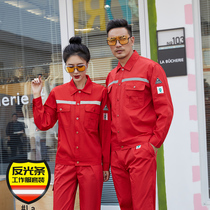 Anti-static work clothes in the summer long sleeve petroleum factory electronic filling station chemical workshop red thin suit