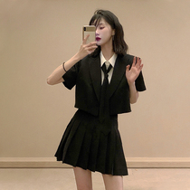 College style suit womens summer clothes 2021 new female cool girl wearing suit JK uniform pleated skirt two-piece suit