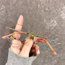 Small frame brown frameless diamond cut edge myopia glasses women can be equipped with a degree Korean version of the tide retro literary net red section