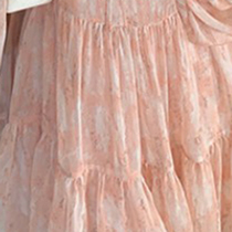 Coffee break French seaside vacation beach Pink floral Chiffon thin fairy dress Xia Xian thin man