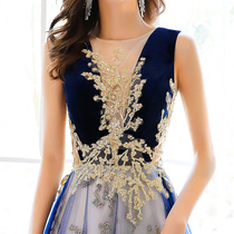Banquet evening dress female 2021 New temperament senior sense socialite high-end host autumn birthday blue Long
