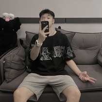 Summer pajamas male cartoon bear thin section pure cotton short-sleeved suit net red wind loose home clothes 2021 new