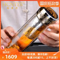HCNTES hendsi double-layer glass Golden Dragon heat-resistant transparent teacup creative men high-grade business tea cup