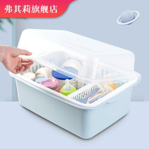 Baby bottle storage box drain with lid dustproof baby tableware drying stand large storage box