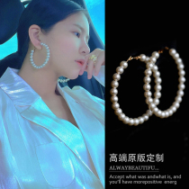Wang Can with the ring ring pearl earrings female 2021 New Tide exaggerated temperament big earring retro female summer sterling silver
