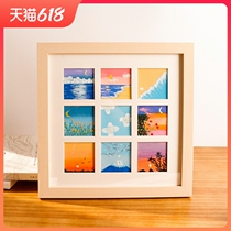 Oil painting stick photo frame painting 10x10cm paper mounting display display table square 4 nine palace grid works preservation picture frame