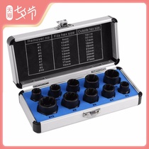 High section of a dozen sets of damaged nut bolt extractor sleeve head hexagonal nut demolition tool