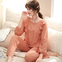 High-end modal pajamas women autumn and winter cotton long-sleeved trousers loose thin womens home clothes set can be worn outside
