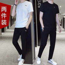 Ann Stepping Mens Suit Official Web Flagship Short Sleeve Long Pants Two Sets 2022 Spring New Breathable T-Shirt Bundle Foot Sports Pants