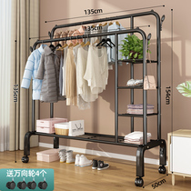 Drying rack floor-to-ceiling indoor double-pole drying hanger bedroom hanger home cool clothes rack with wheels