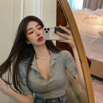 2021 spring new net red polo collar Korean style chic slim thin short-sleeved T-shirt top womens trend