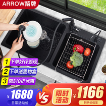 Wrigley quartz stone sink double Tank Wash Basin kitchen household table basin thickened granite sink Black