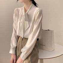 Autumn white long sleeve shirt womens high-end chiffon shirt Spring and Autumn New coat bow professional temperament shirt