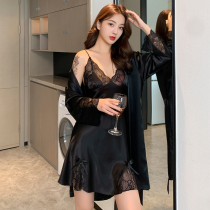 (silk)pajamas womens ice silk thin section 2021 new spring and autumn lace sexy suspender night dress nightgown summer