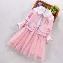 Girls autumn winter clothing 2021 plus velvet sweater dress cotton children two-piece suit foreign-made princess skirt
