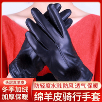 Genuine leather mens gloves anti-wear outdoor drive cold-proof and warm and cashmere sheepskin anti-slip motorcycle riding gloves 