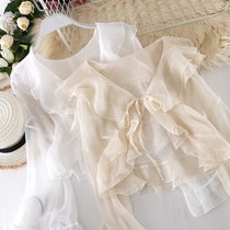 2021 Superfairy Horn Sleeves Lotus Leaf Lace lace with short sunscreen blouse with a small shawl outside the summer matching skirt