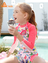Pick childrens swimsuit Female childrens one-piece long-sleeved sunscreen wetsuit girls Korean hot spring cute surf suit tide
