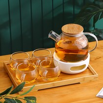 Japanese glass flower teapot afternoon tea flower fruit tea cup fruit tea set household candle heating set electric ceramic stove