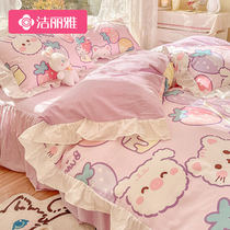 Lilly full cotton four pieces of covered bed sheet Quilt Cover Pure Cotton Quilt Cover Three Sets Bed Skirt Girl Wind Bed Ogasawara Bedding
