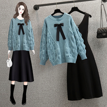 2021 autumn and winter New Large size fat sister fashion foreign style loose age sweater dress slim two-piece female