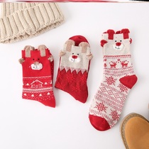 3 pack of Christmas stockings year red socks autumn and winter-in-tube ladies socks thick warm coral fleece socks