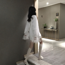 Autumn lazy wind solid color mesh stitching pullover sweater female student Korean version loose medium-long top jacket tide