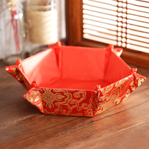 Satin candy plate fruit pot red fruit plate retro dowry Chinese creative wedding decoration decoration wedding supplies