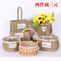 European rattan straw weave willow weaving basket creative green flower pot flower planting basket pure hand woven multi-meat small flower pot
