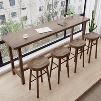 Solid wood bar table and chair combination household living room simple modern original wood table balcony against wall high feet long tables
