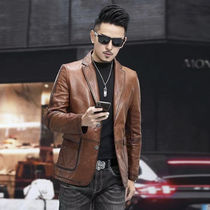 2021 Spring and Autumn New Haining Sheep Leather Men Slim Thin Collar Leather Jacket Men Leather Jacket