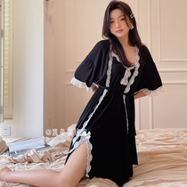 Sleeping Robe Women Spring Summer Pure Cotton Long Style Sexy Private Room Harnesses Sleeping Dresses Bathrobes Two Sets 2022 New
