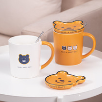 Creative mug cartoon bear ceramic couple Cup for men and women Cup coffee cup with lid Spoon Breakfast Milk Cup