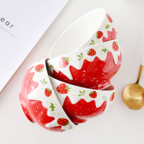 Cute strawberry bowl single household Fruit Salad Bowl cereal bowl Net red ceramic breakfast bowl eating bowl