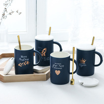 New water cup with lid with spoon mug gift creative printing ceramic cup