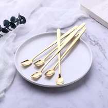Star Please Creative Stainless Steel Gold Plated Long Handle Square Head Ice Spoon Han Style Coffee Stirring Spoon Stainless Steel Spoon