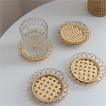 Hanfeng simple style handmade bamboo coaster cafe homestay decoration home lace cup holder photo props
