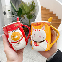 Cartoon cat creative ceramic cup Net red water cup with lid with spoon mug cup restaurant student coffee cup