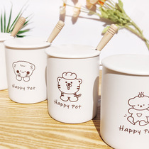 Creative Hand-painted Cartoon Ceramic Cup Mark Cup Lovers Gift Water Cup with spoon cover Mark Cup advertising campaign