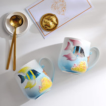 Creative Animal Cute Fish Enamel Porcelain Lid Cups Ceramic Cups With Lid Large Capacity Mark Cup Home Pendulum